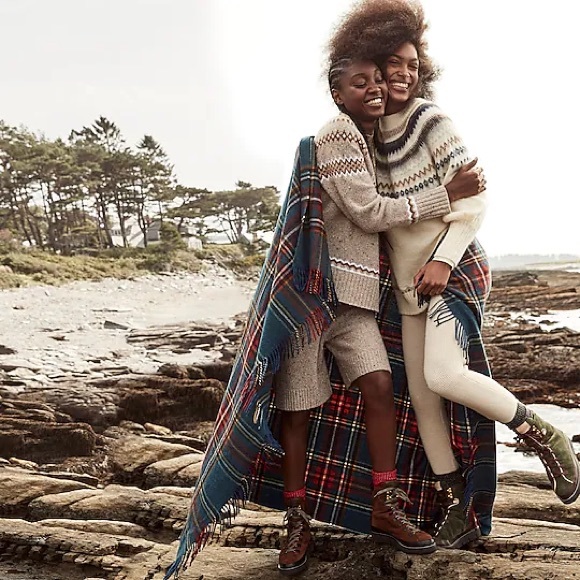 J.CREW Fair Isle Yoke Puff-Sleeve Sweater NWT M Warm Ivory Navy - Picture 2 of 11